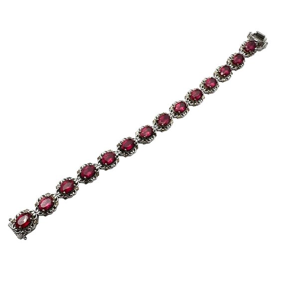 D Joy Sterling Silver Red Ruby Gemstone Tennis 20 Bracelet  Grams 6.5 Inch - Picture 2 of 4